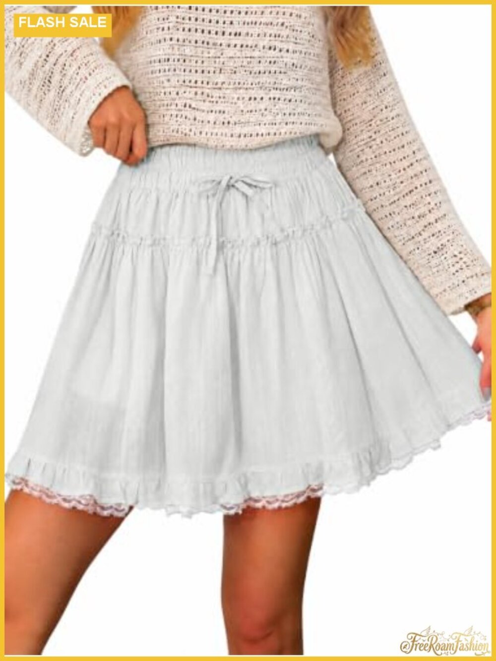 Flowy High Waisted Lace Ruffle Mini Skort 100% Cotton Built-in Shorts S-2XL